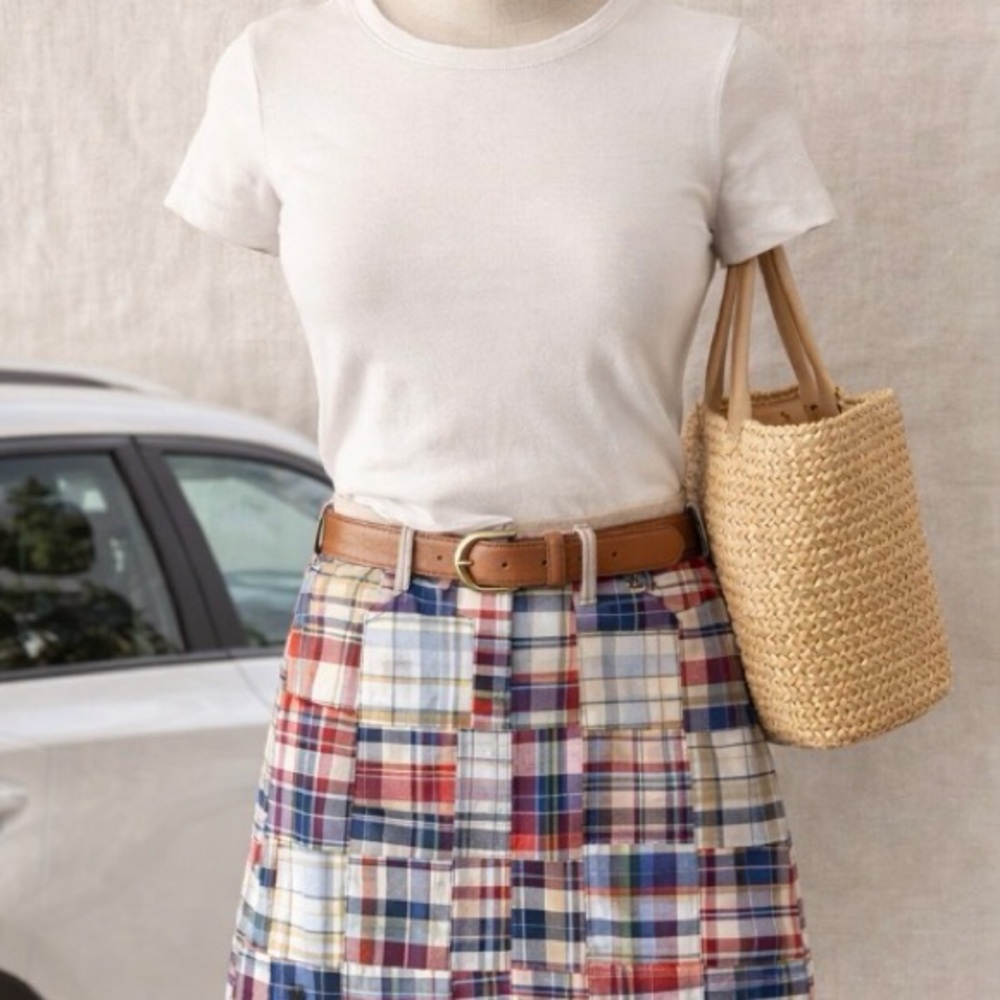 LOFT Patchwork Plaid Mini Skirt Petite 6P 100% Cotton Madras Preppy Cottagecore